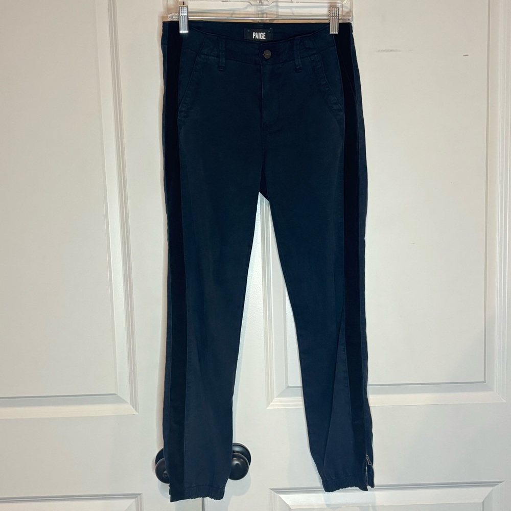 Paige Navy Blue Mayslie Velvet Stripe Ankle Jogger Pants 25